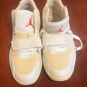 Kids White and Cream Sneakers with Red Accent